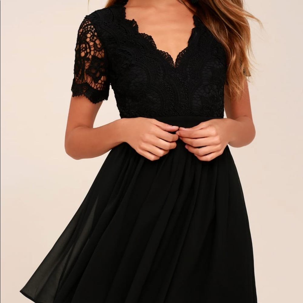 Lulus Angel in Disguise Black Lace Skater Dress